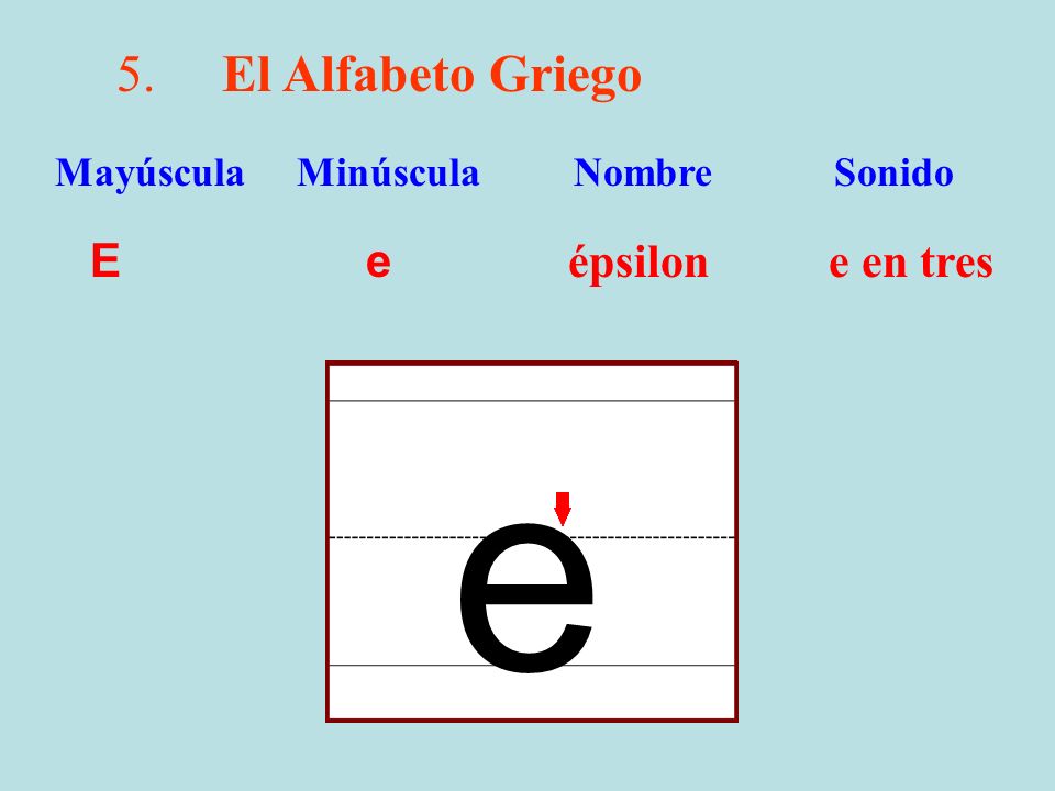 e 5. El Alfabeto Griego E e épsilon e en tres