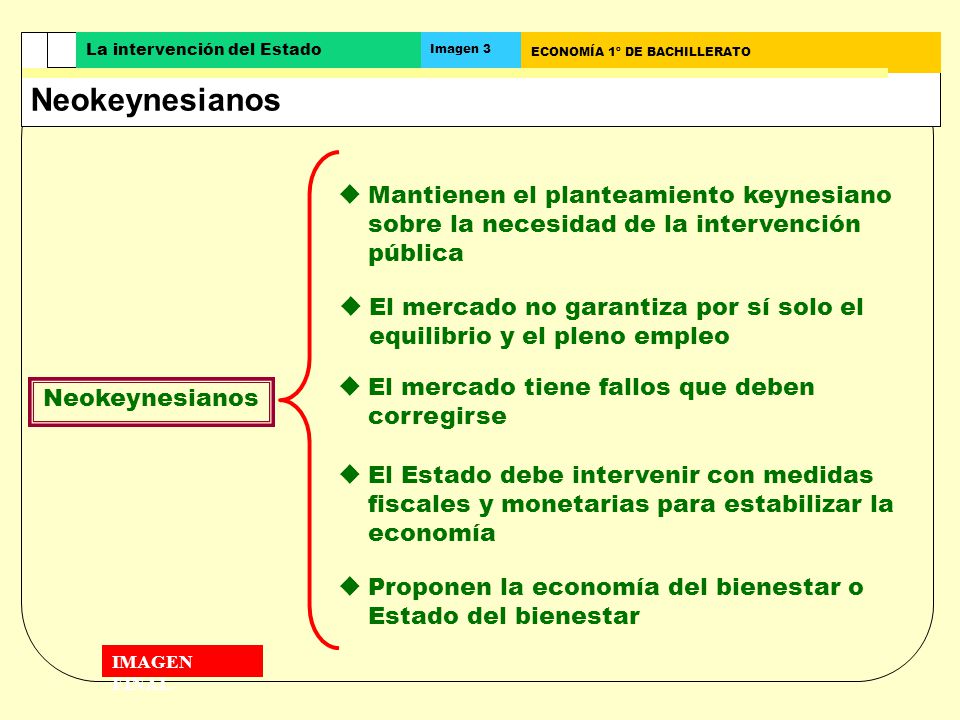 Neokeynesianos La intervención del Estado. Imagen 3. ECONOMÍA 1º DE BACHILLERATO.