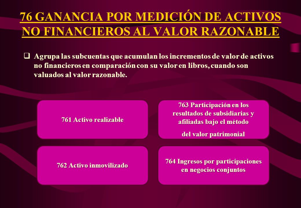 76 GANANCIA POR MEDICIÓN DE ACTIVOS NO FINANCIEROS AL VALOR RAZONABLE