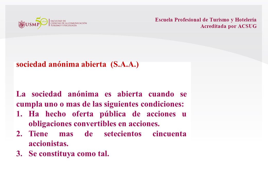Escuela Profesional de Turismo y Hotelería Acreditada por ACSUG