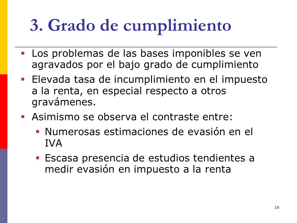 3. Grado de cumplimiento Los problemas de las bases imponibles se ven agravados por el bajo grado de cumplimiento.