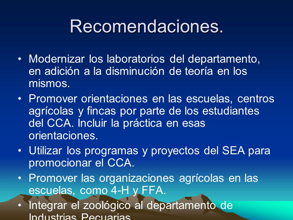 Recomendaciones. Modernizar los laboratorios del departamento, en adición a la disminución de teoría en los mismos.