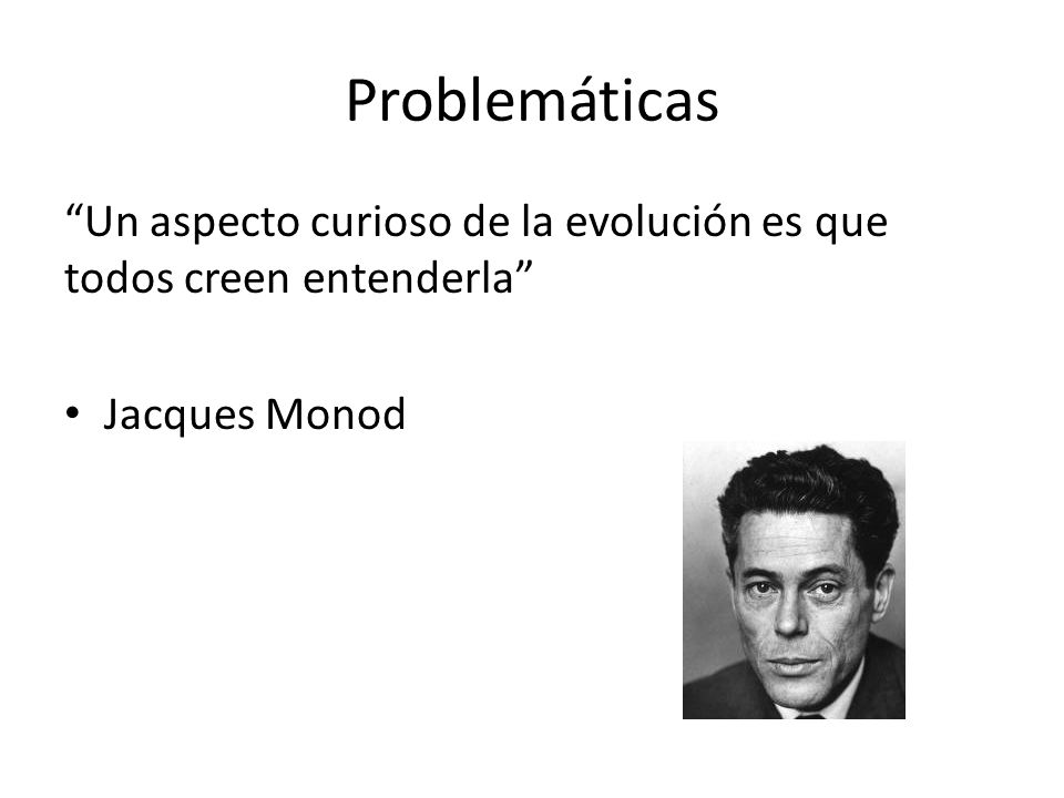 Problemáticas Un aspecto curioso de la evolución es que todos creen entenderla Jacques Monod