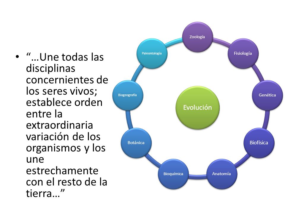 Evolución Zoología. Fisiología. Genética. Biofísica. Anatomía. Bioquímica. Botánica. Biogeografía.