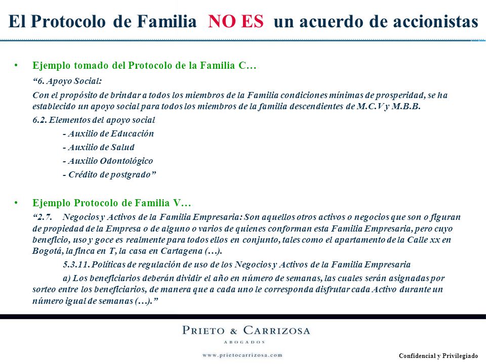 El Protocolo de Familia NO ES un acuerdo de accionistas