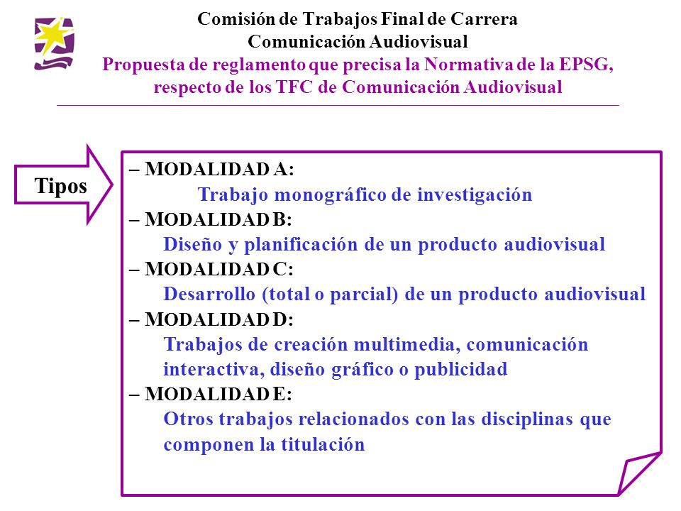 Tipos – MODALIDAD A: Trabajo monográfico de investigación