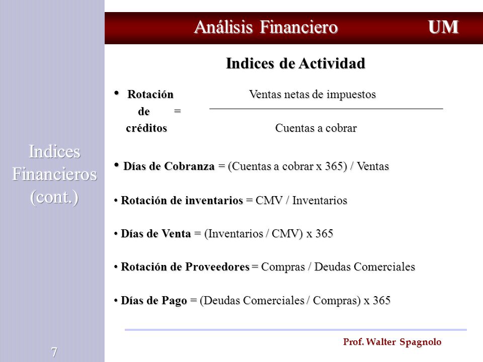 Indices Financieros (cont.)