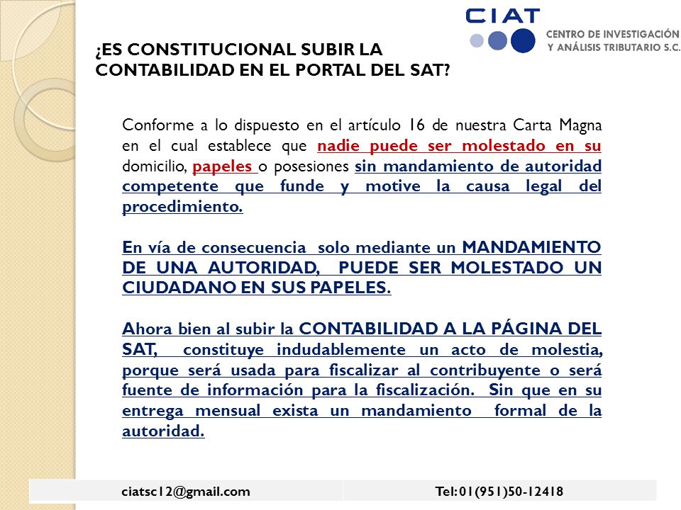 ¿ES CONSTITUCIONAL SUBIR LA CONTABILIDAD EN EL PORTAL DEL SAT