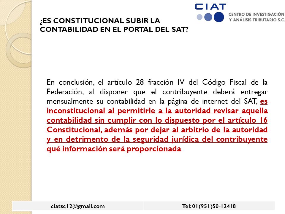 ¿ES CONSTITUCIONAL SUBIR LA CONTABILIDAD EN EL PORTAL DEL SAT
