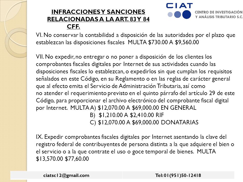 INFRACCIONES Y SANCIONES RELACIONADAS A LA ART. 83 Y 84 CFF