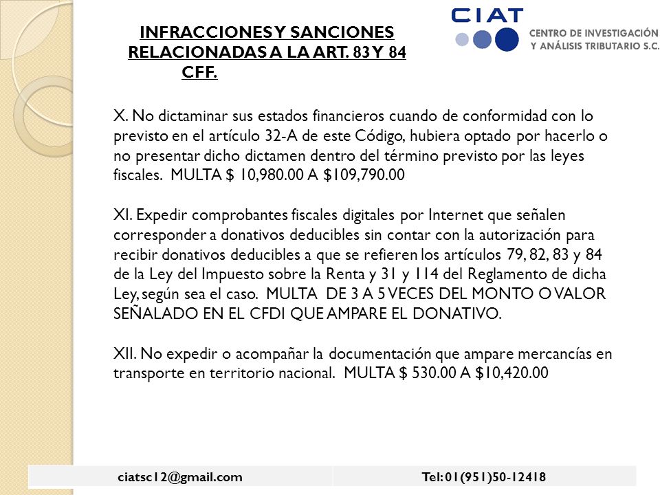 INFRACCIONES Y SANCIONES RELACIONADAS A LA ART. 83 Y 84 CFF