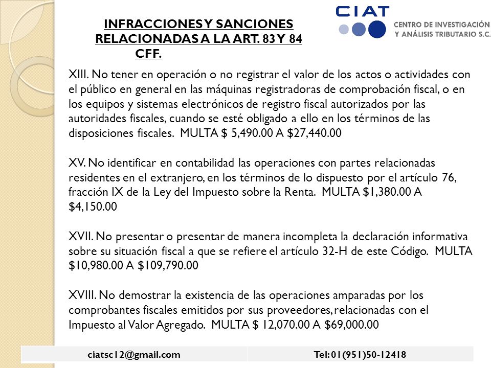 INFRACCIONES Y SANCIONES RELACIONADAS A LA ART. 83 Y 84 CFF