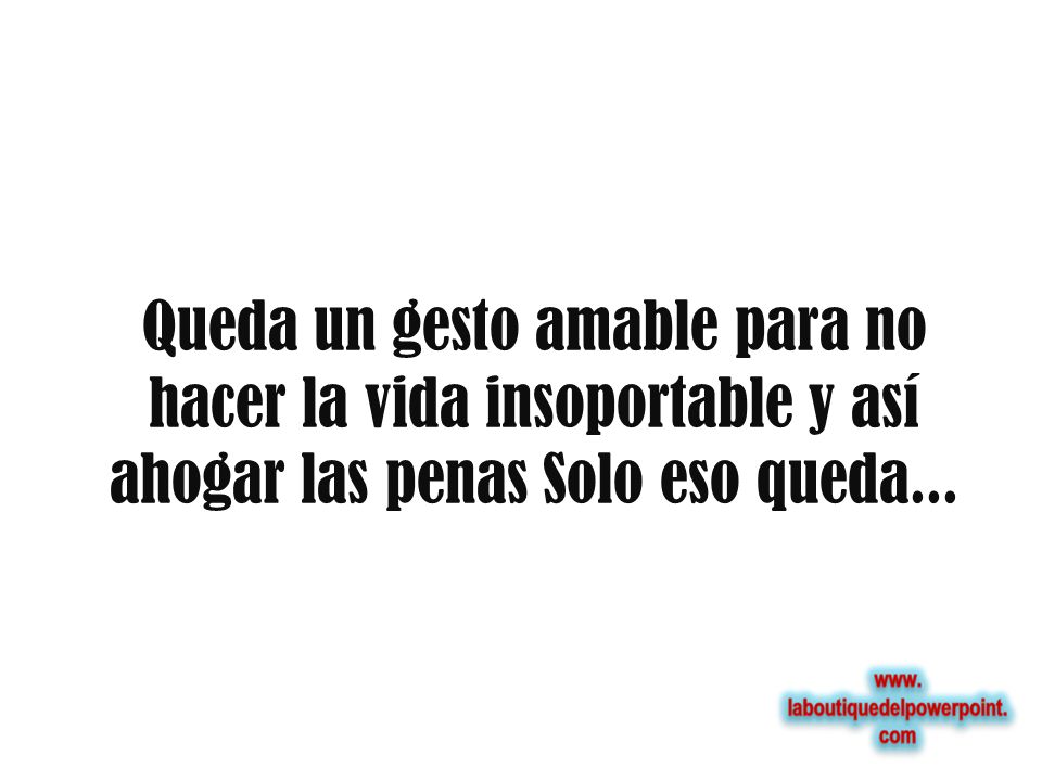 Queda un gesto amable para no hacer la vida insoportable y así ahogar las penas Solo eso queda...