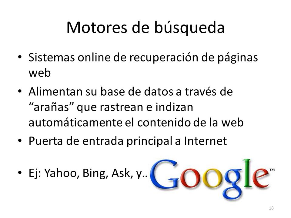 Motores de búsqueda Sistemas online de recuperación de páginas web