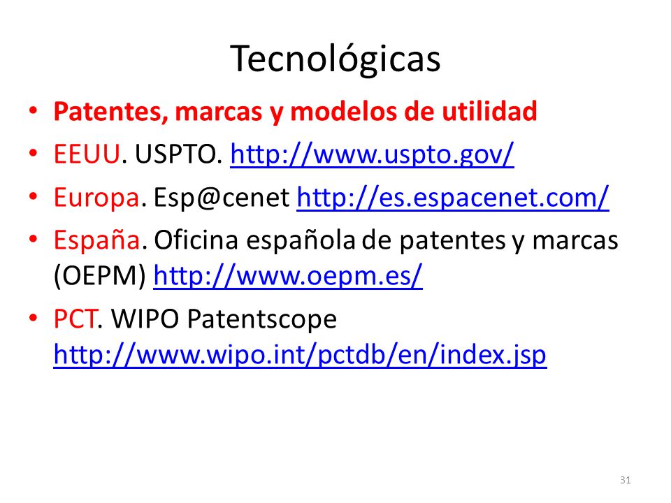 Tecnológicas Patentes, marcas y modelos de utilidad