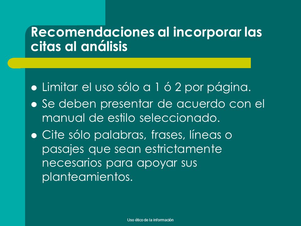 Recomendaciones al incorporar las citas al análisis