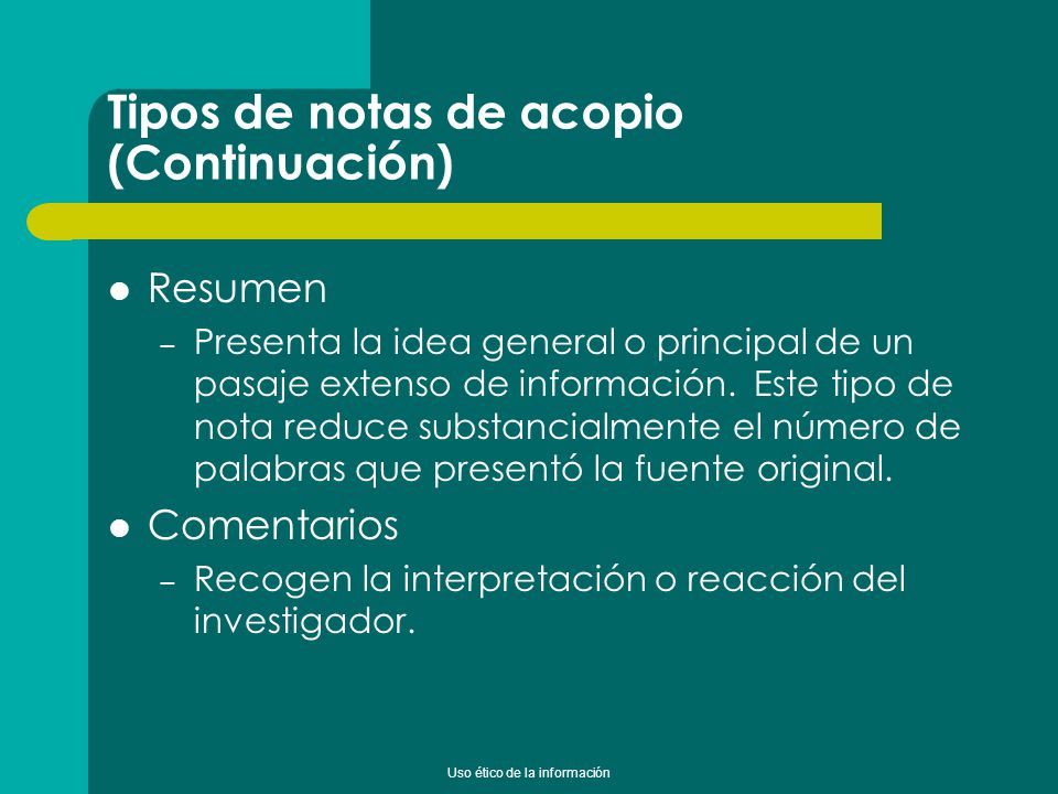Tipos de notas de acopio (Continuación)