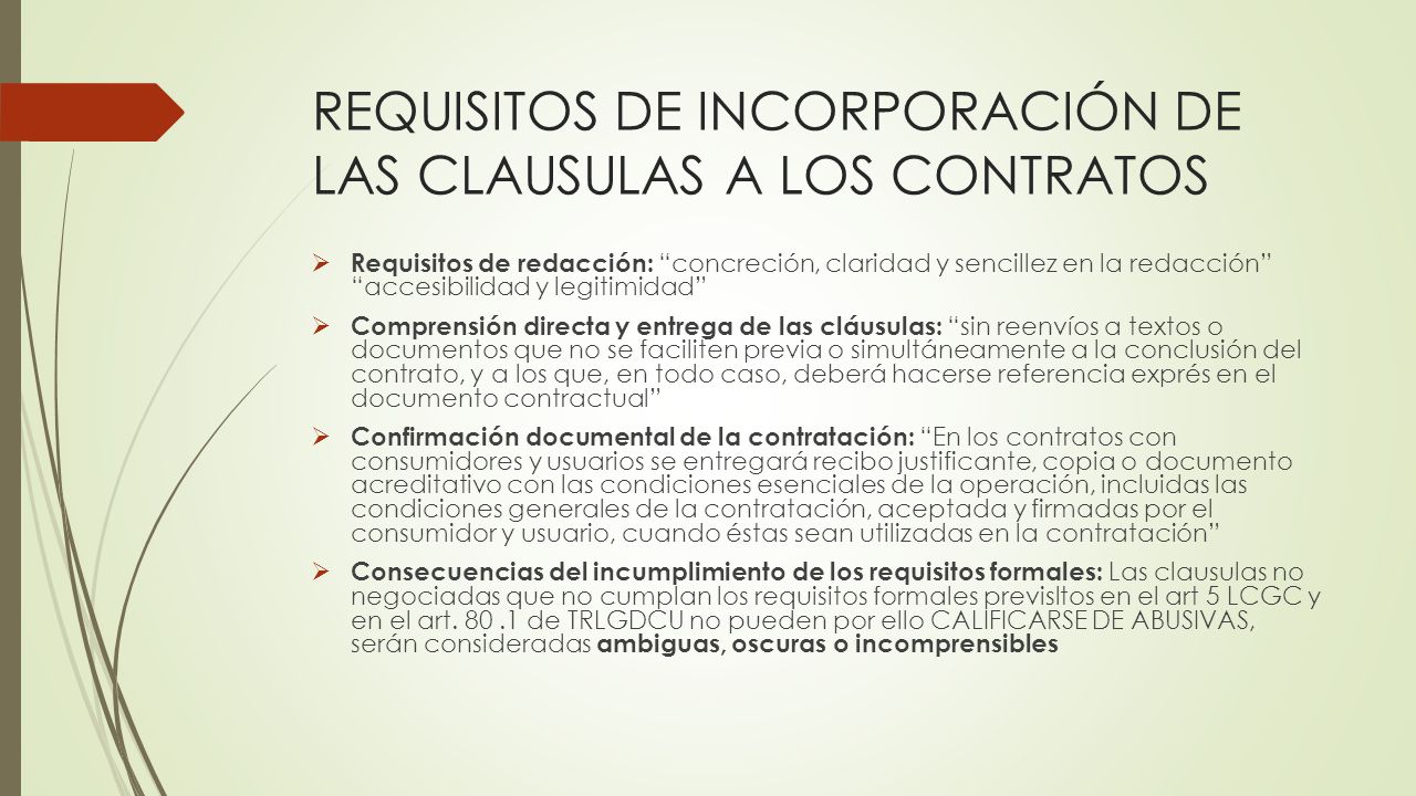 REQUISITOS DE INCORPORACIÓN DE LAS CLAUSULAS A LOS CONTRATOS