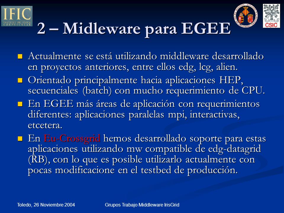 Grupos Trabajo Middleware IrisGrid