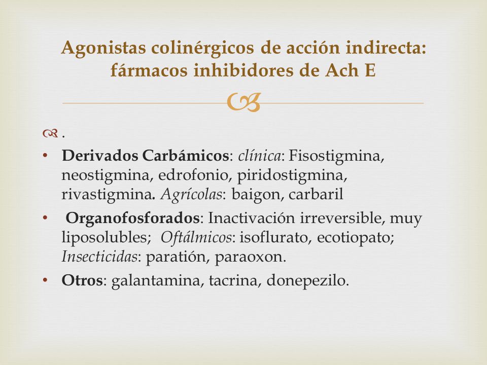 Agonistas colinérgicos de acción indirecta: fármacos inhibidores de Ach E