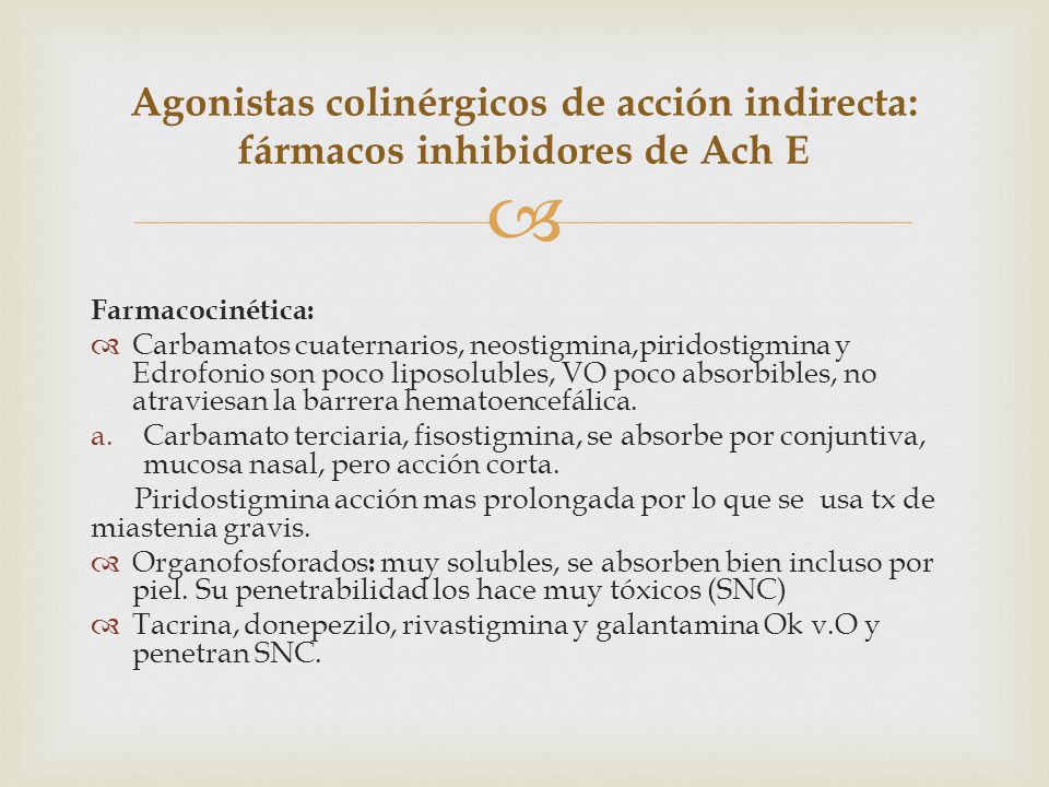 Agonistas colinérgicos de acción indirecta: fármacos inhibidores de Ach E