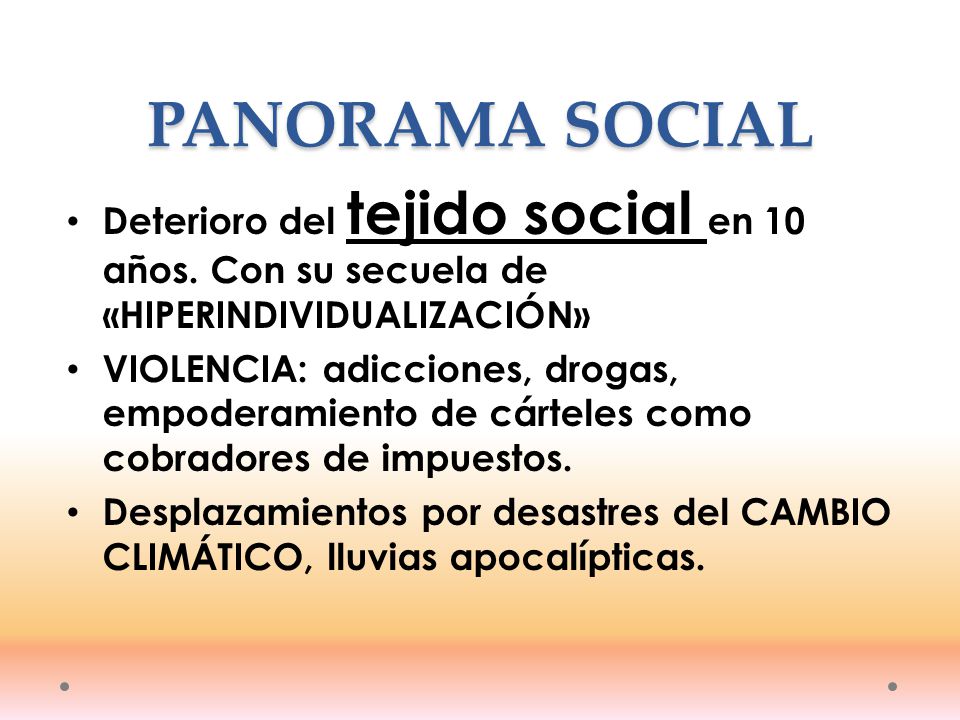 PANORAMA SOCIAL Deterioro del tejido social en 10 años. Con su secuela de «HIPERINDIVIDUALIZACIÓN»