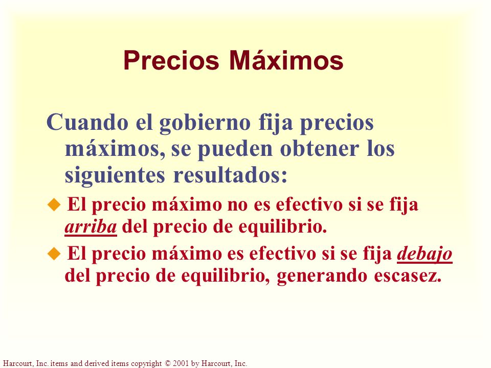 Precios Máximos Cuando el gobierno fija precios máximos, se pueden obtener los siguientes resultados: