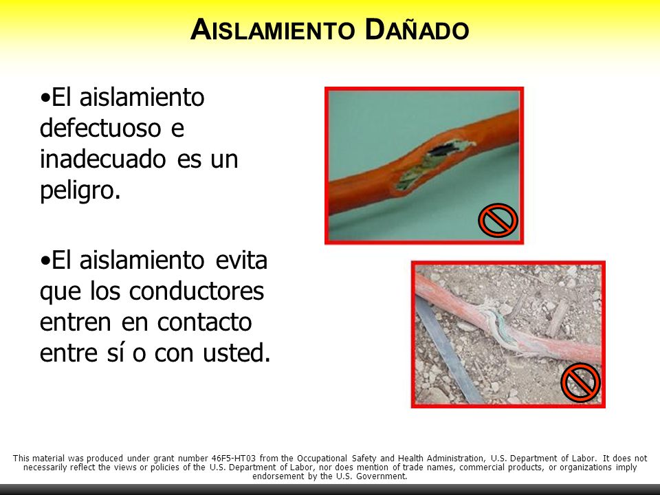 Aislamiento Dañado El aislamiento defectuoso e inadecuado es un peligro.