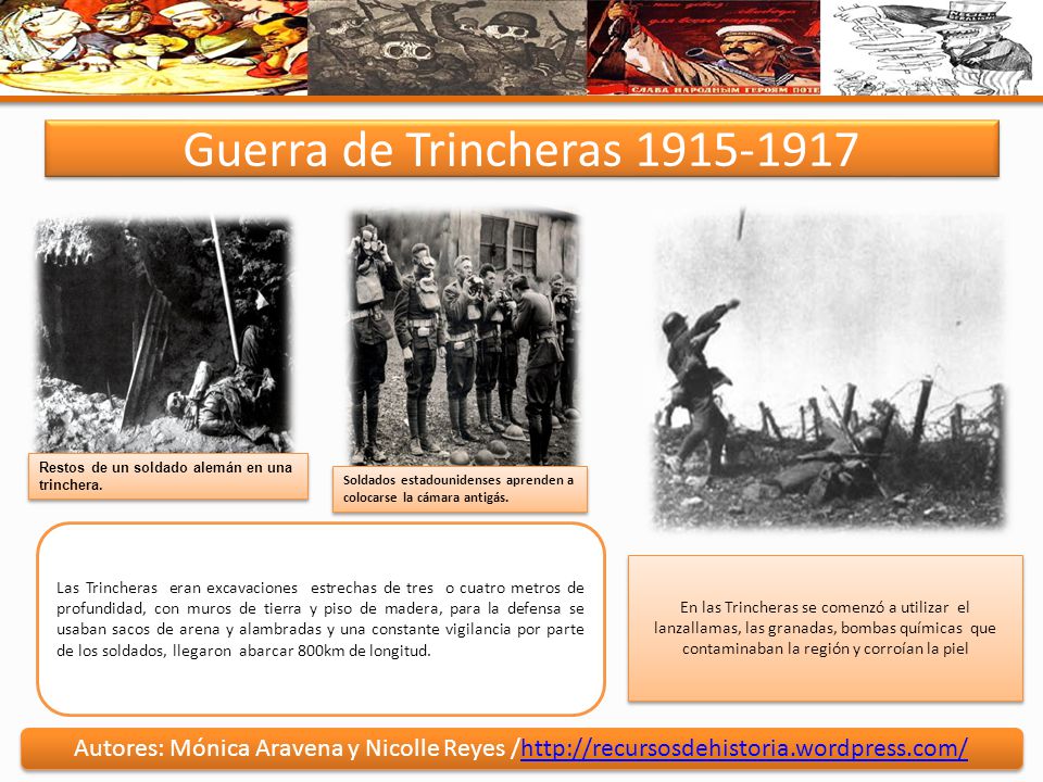 Guerra de Trincheras Restos de un soldado alemán en una trinchera. Soldados estadounidenses aprenden a colocarse la cámara antigás.