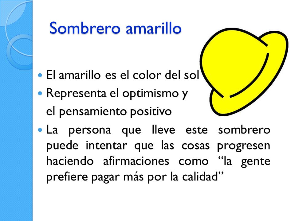 Sombrero amarillo El amarillo es el color del sol