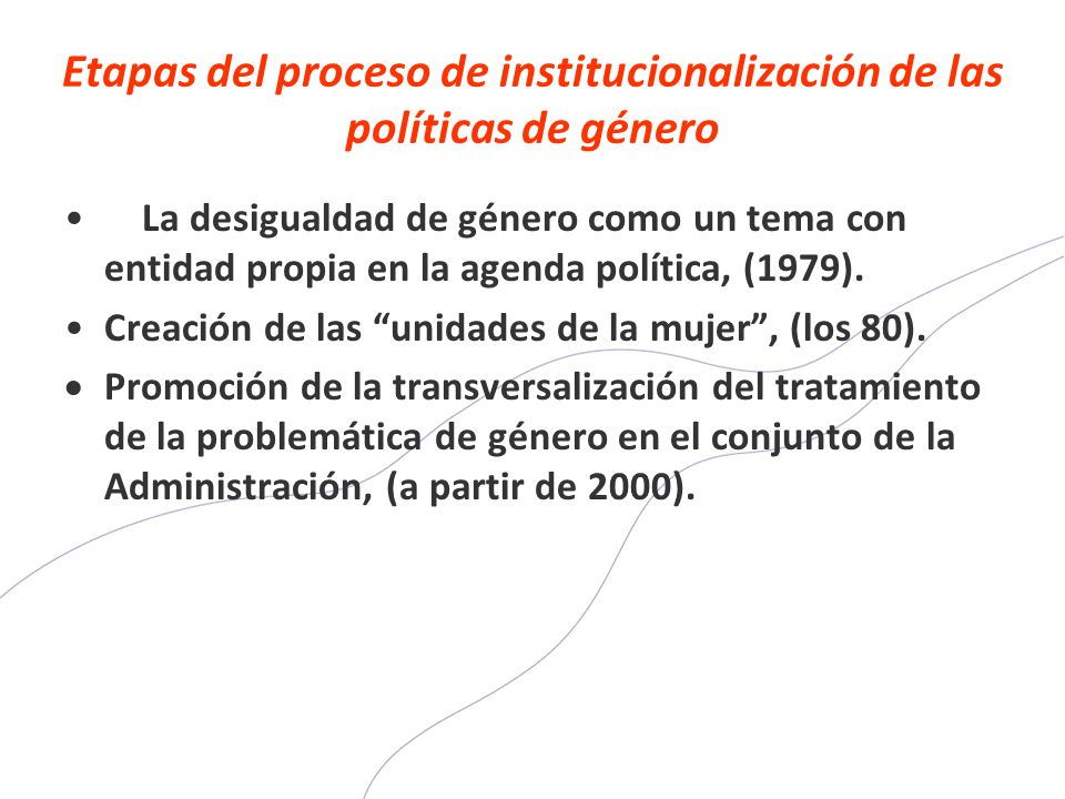 Etapas del proceso de institucionalización de las políticas de género