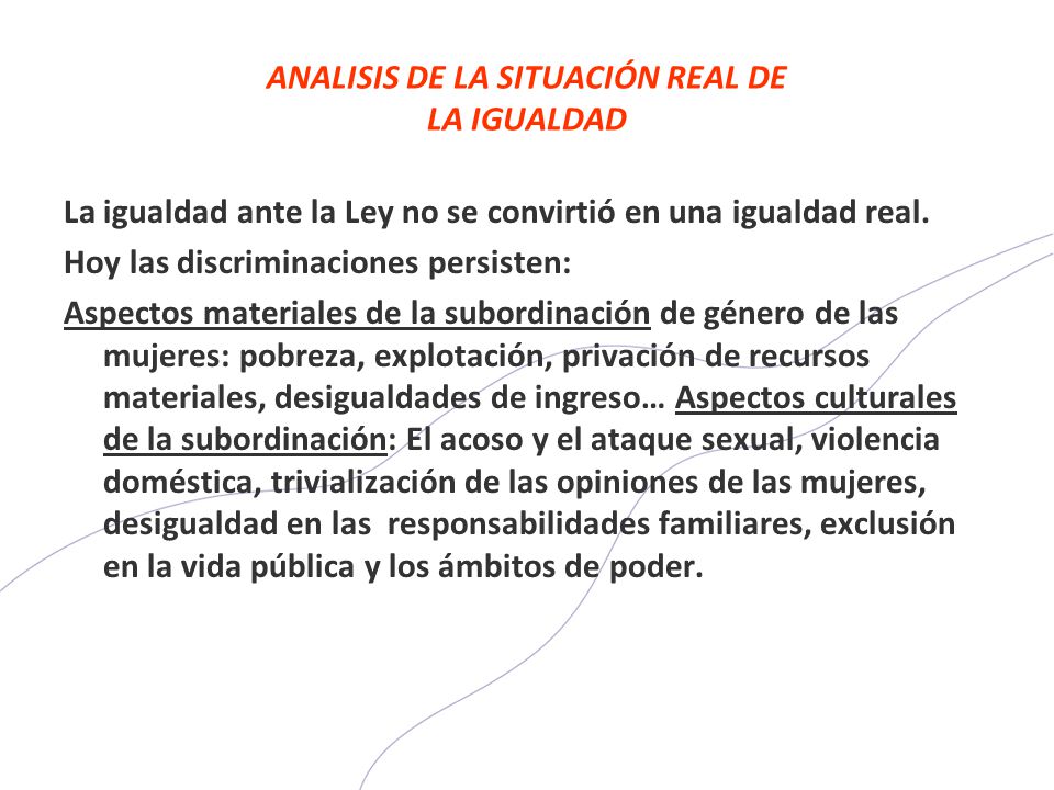 ANALISIS DE LA SITUACIÓN REAL DE LA IGUALDAD