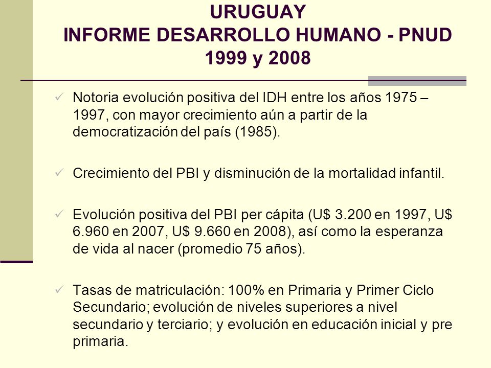 URUGUAY INFORME DESARROLLO HUMANO - PNUD 1999 y 2008