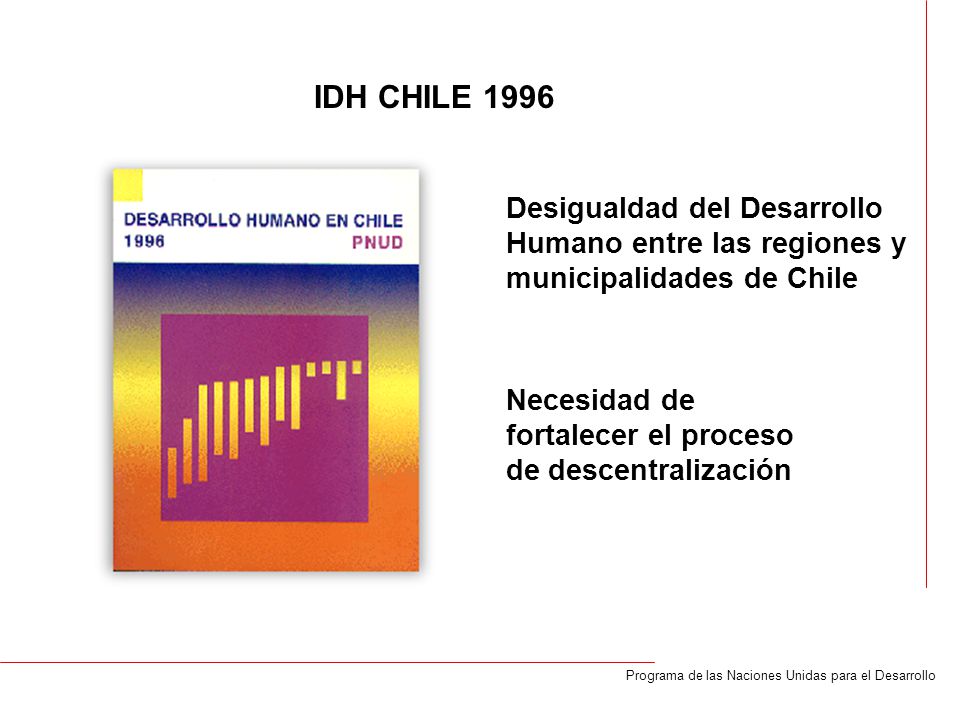 IDH CHILE 1996 Desigualdad del Desarrollo Humano entre las regiones y municipalidades de Chile.