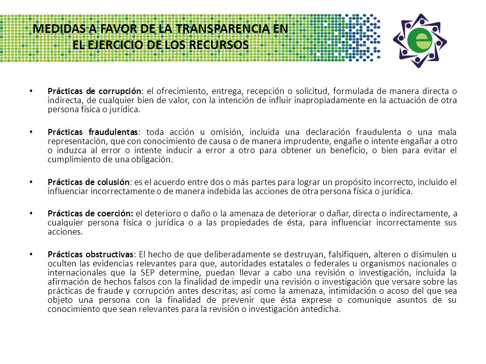 MEDIDAS A FAVOR DE LA TRANSPARENCIA EN EL EJERCICIO DE LOS RECURSOS