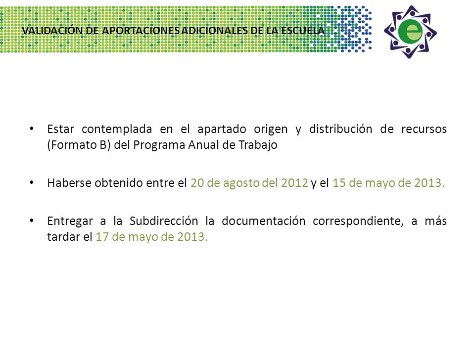 VALIDACIÓN DE APORTACIONES ADICIONALES DE LA ESCUELA