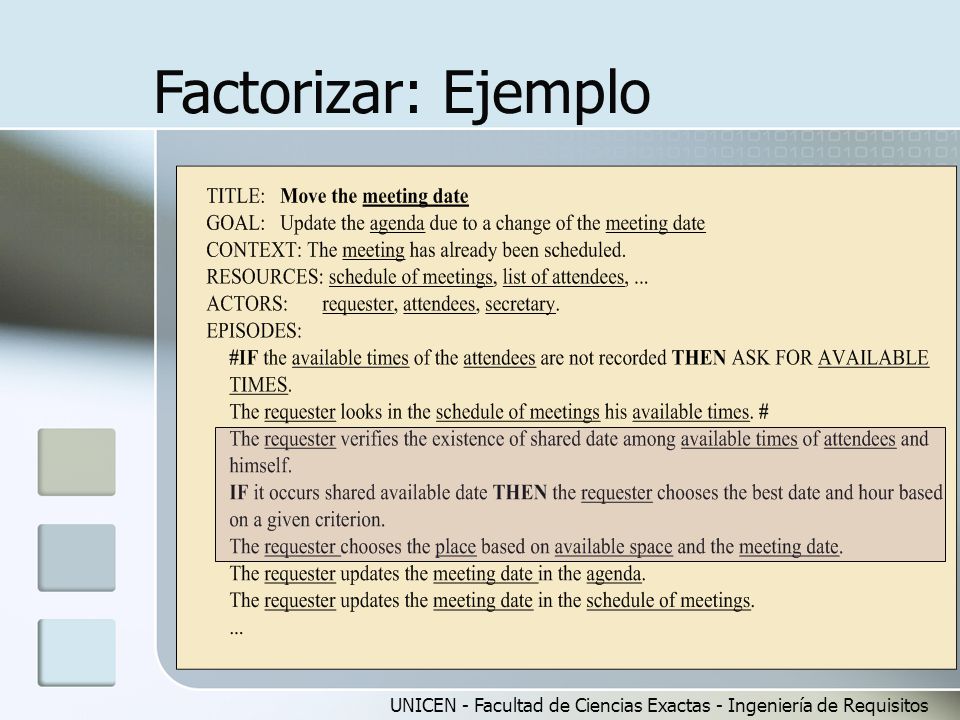 Factorizar: Ejemplo UNICEN - Facultad de Ciencias Exactas - Ingeniería de Requisitos