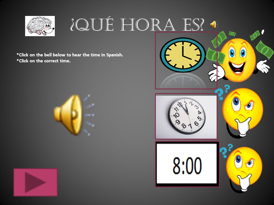 ¿Qué hora es *Click on the bell below to hear the time in Spanish.