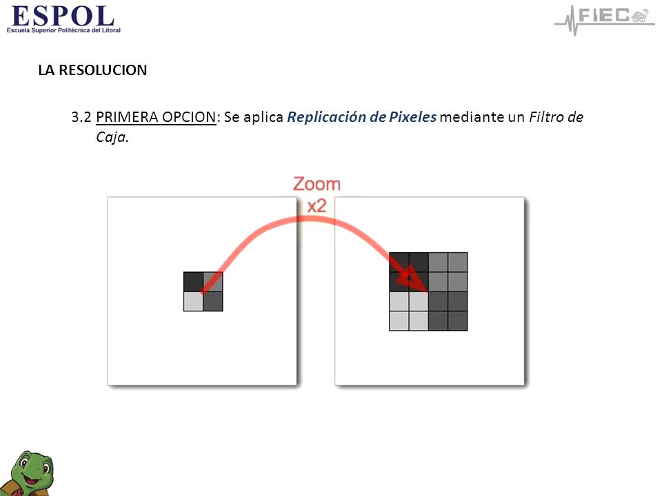 LA RESOLUCION 3.2 PRIMERA OPCION: Se aplica Replicación de Pixeles mediante un Filtro de Caja.