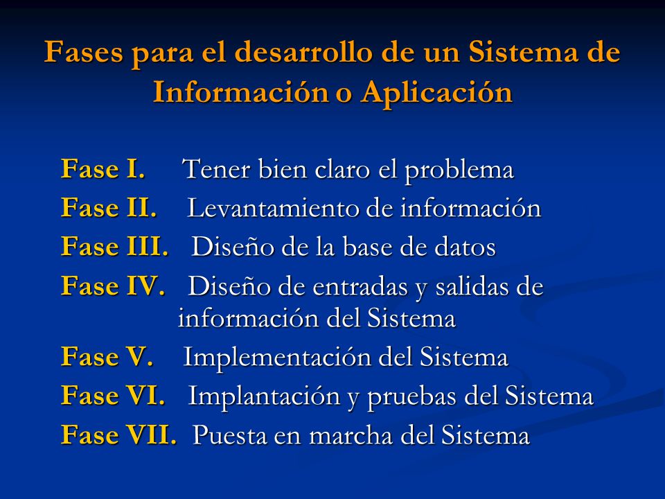 Fases para el desarrollo de un Sistema de Información o Aplicación