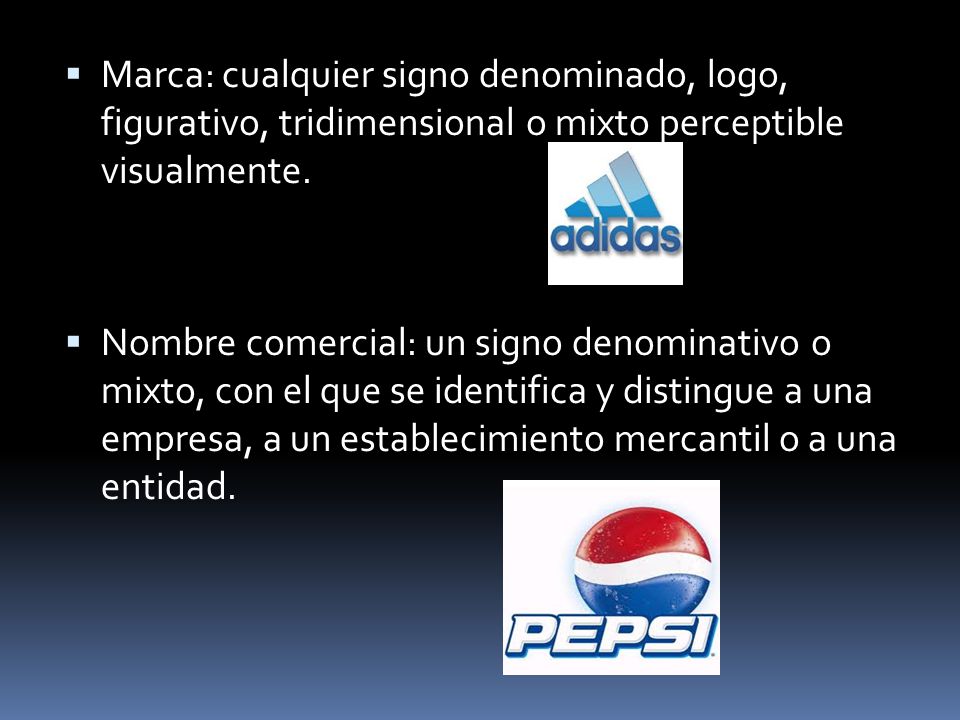 Marca: cualquier signo denominado, logo, figurativo, tridimensional o mixto perceptible visualmente.