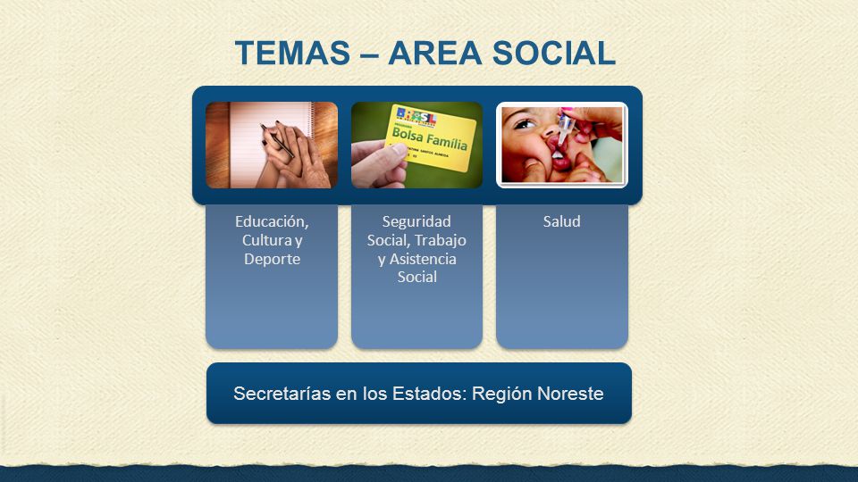 TEMAS – AREA SOCIAL Educación, Cultura y Deporte. Seguridad Social, Trabajo y Asistencia Social. Salud.