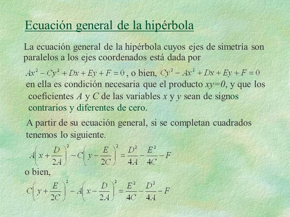 Ecuación general de la hipérbola