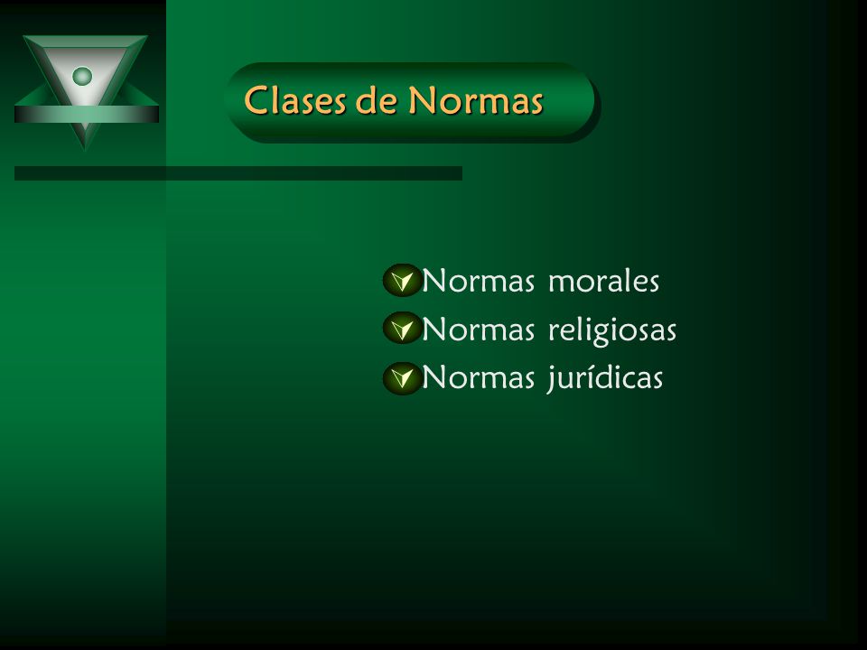 Clases de Normas Normas morales Normas religiosas Normas jurídicas