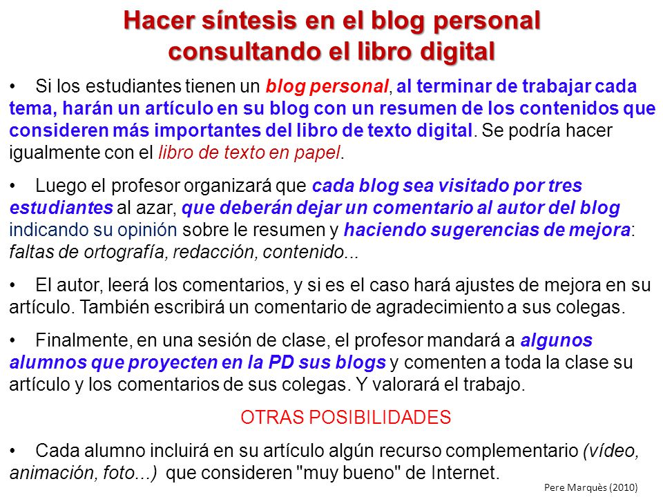 Hacer síntesis en el blog personal consultando el libro digital