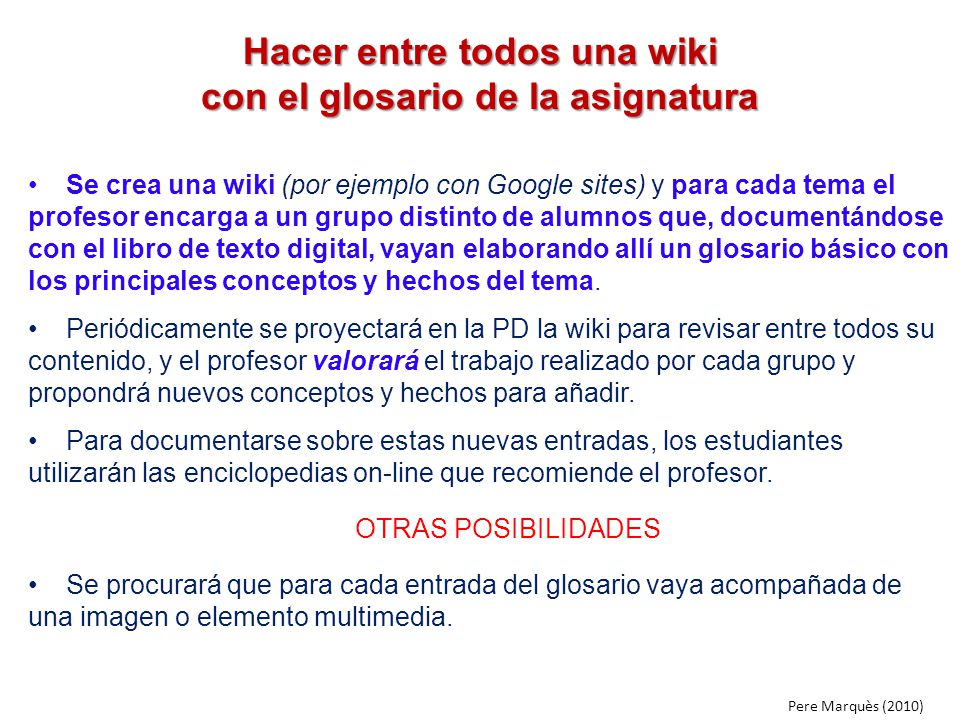 Hacer entre todos una wiki con el glosario de la asignatura