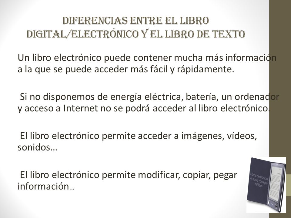 DIFERENCIAS ENTRE EL LIBRO DIGITAL/ELECTRÓNICO Y EL LIBRO DE TEXTO