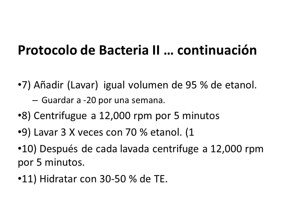Protocolo de Bacteria II … continuación