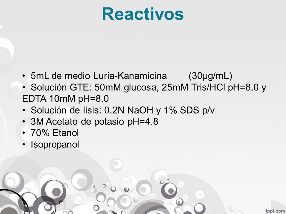Reactivos 5mL de medio Luria-Kanamicina (30μg/mL)