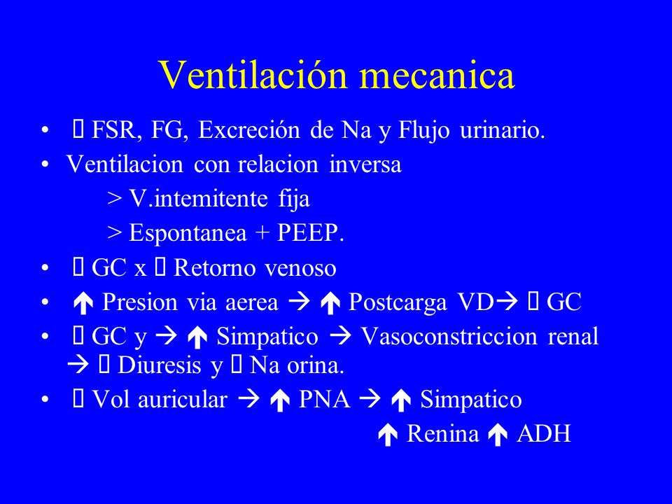 Ventilación mecanica ê FSR, FG, Excreción de Na y Flujo urinario.